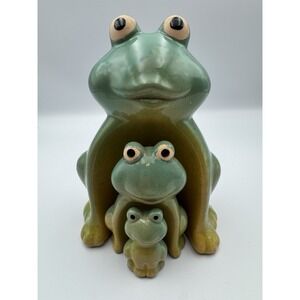 Decorative‎ Ceramic Frog Family Garden Statue, Green and Yellow, Indoor Outdoor